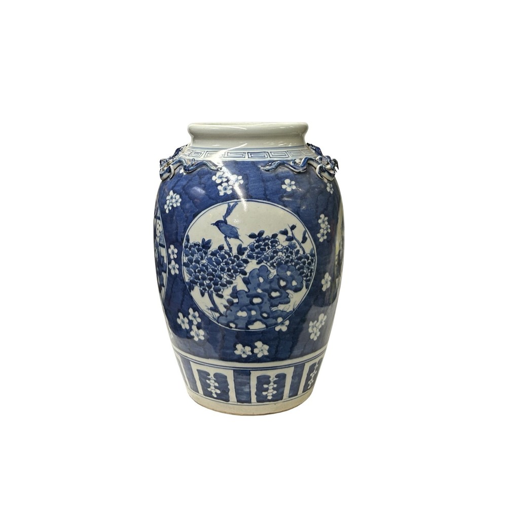 Hand Crafted Vintage Chinese Blue White Flower Birds Porcelain Vase JK198