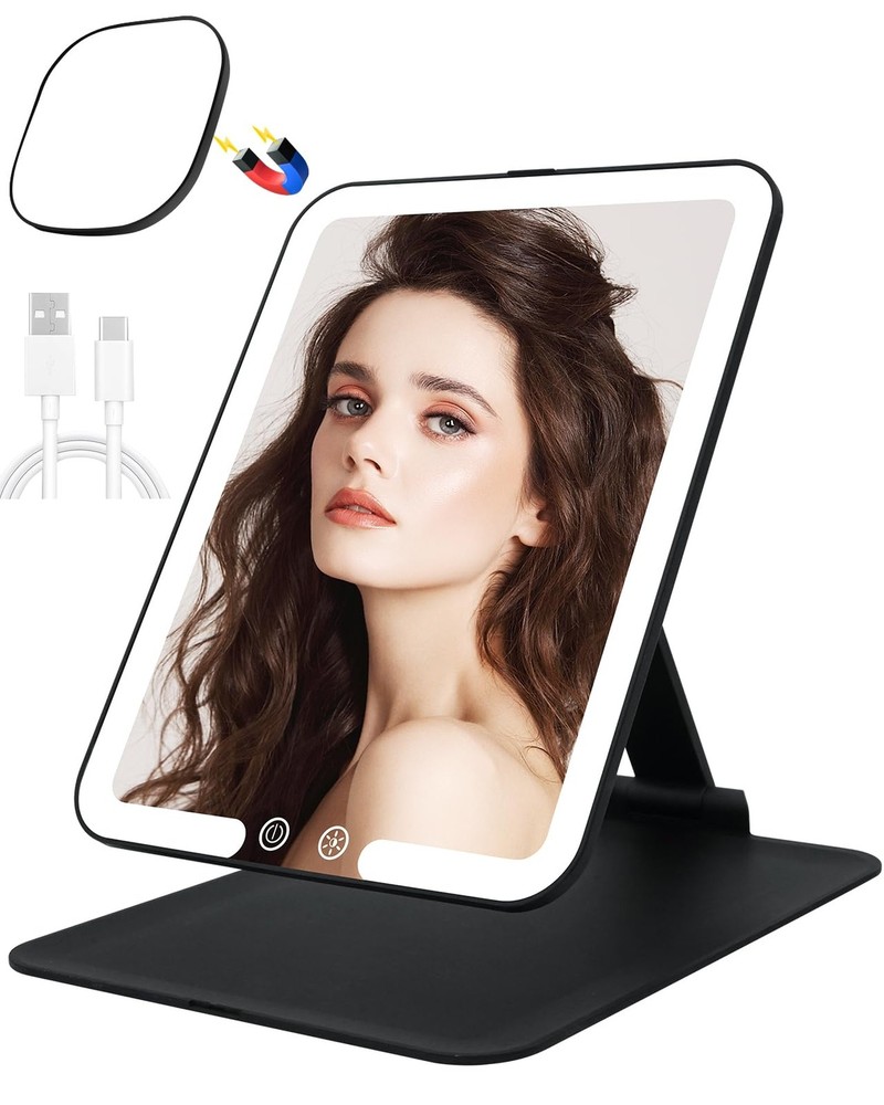 Portable LED Travel Makeup Mirror with 10X Magnification and Touch Control