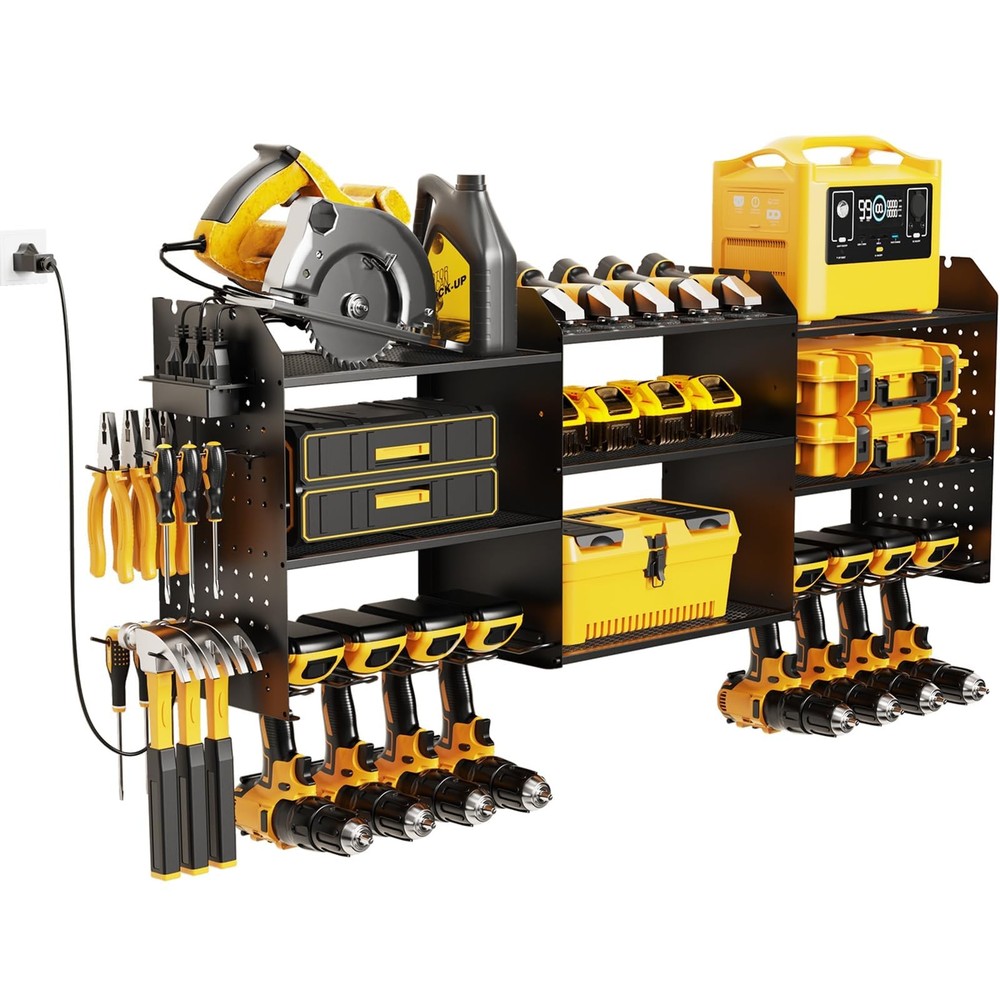 3-Layer Heavy-Duty Wall Mount Power Tool Organizer with Charging Station