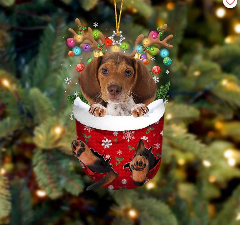 Pocket Beagl In Snow Pocket Christmas Ornament Flat Acrylic Dog Ornament