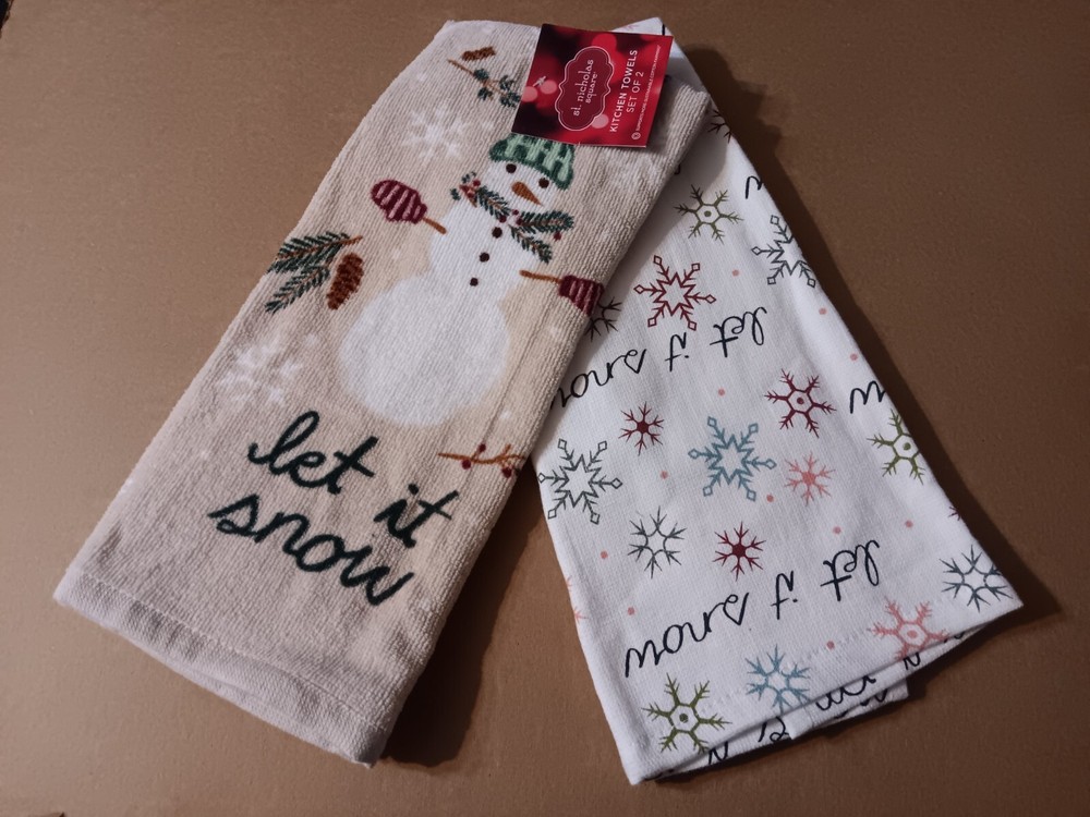 Festive St Nicholas Square Snowman Christmas Kitchen Towels 2-Pack Set