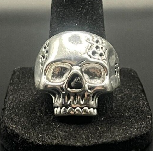Vintage Antique Silver Tone Skull Ring - Size 10.5