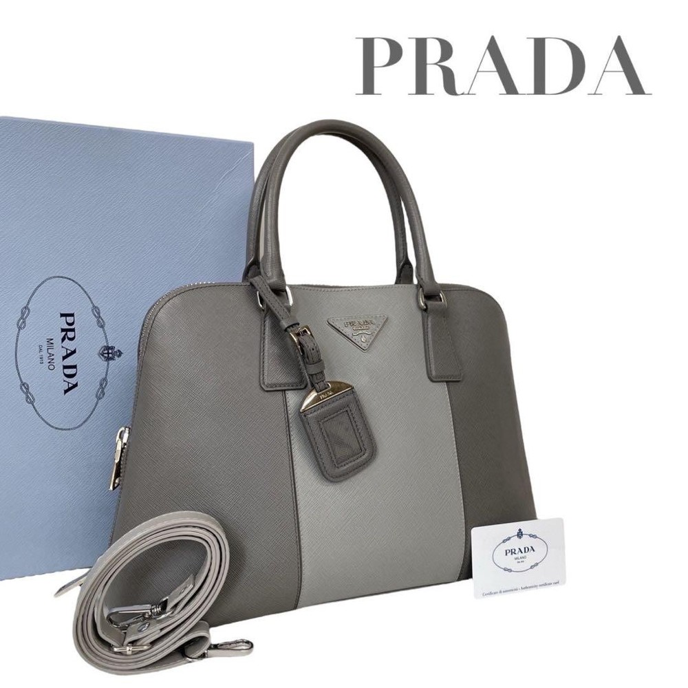 Rare Prada Promenade Saffiano Leather Triangle Logo Handbag Model 4778