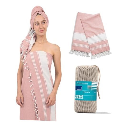 Turkish Cotton Beach Towels 2 Pack - 39x71 Inches in Chambray Quartz Pink