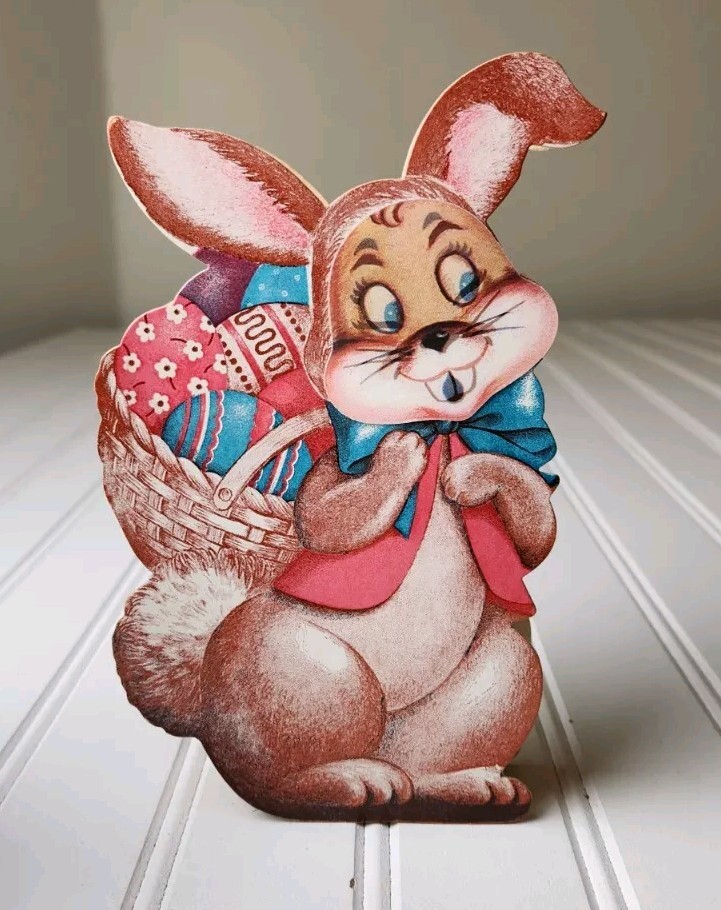 Vintage Lenticular Easter Bunny Candy Box Decor Cardboard New Unused