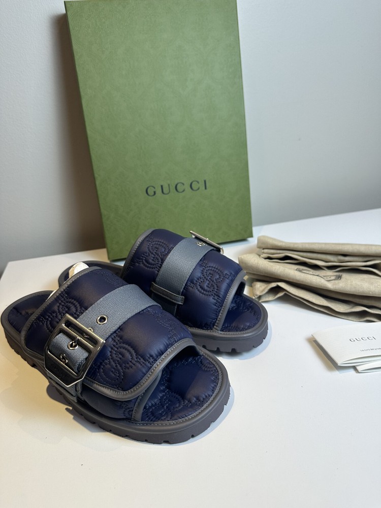 Authentic Gucci Mens Blue Nylon Slides Size UK 9 US 9.5-10 New