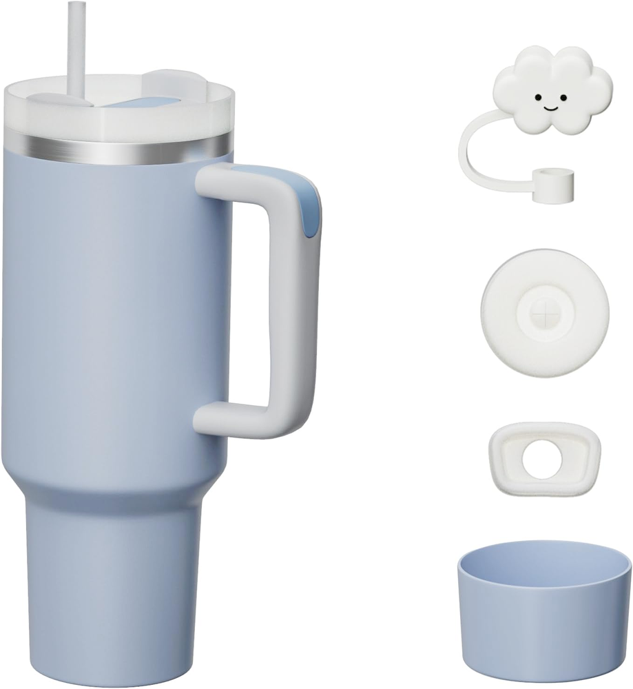 40 Oz Tumbler with Handle and Straw Lid Leak-Proof Silicone Boot Straw Cover Cap