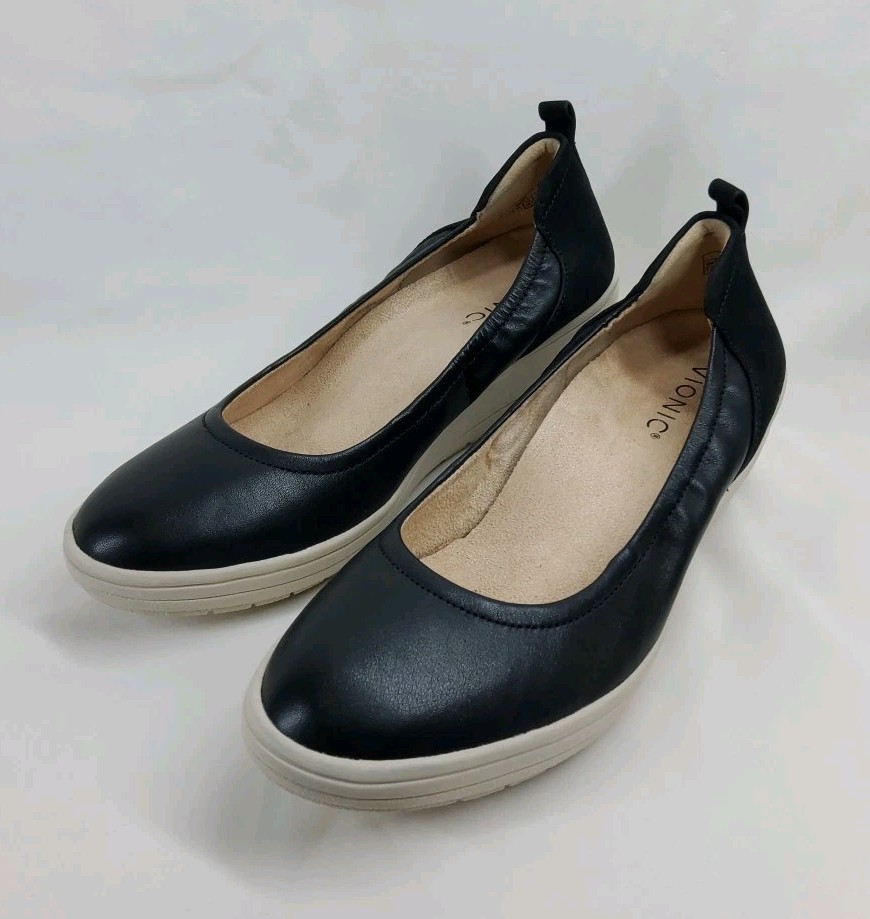 Vionic Jacey Womens Black Leather Comfort Wedge Slide Size 7.5