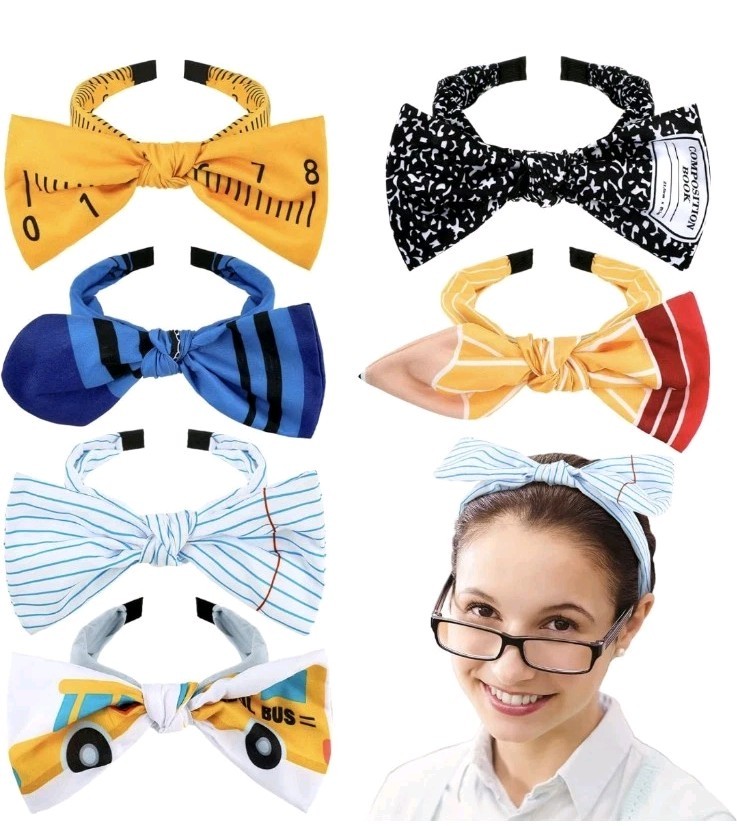Back To School Headbands Set of 12, Pencil, Bus, Ruler, Notebook, Teacher-image