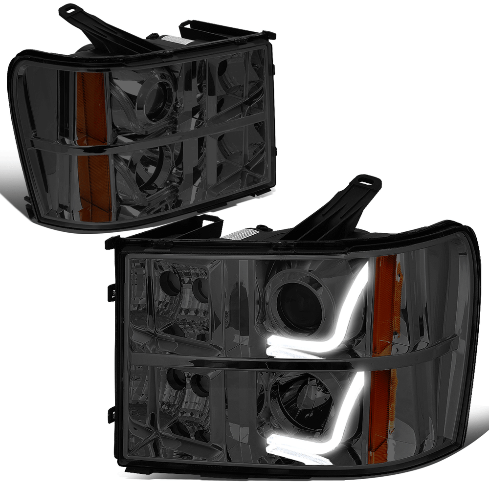 2007-2014 GMC Sierra Smoked Amber 3D LED Projector Headlights