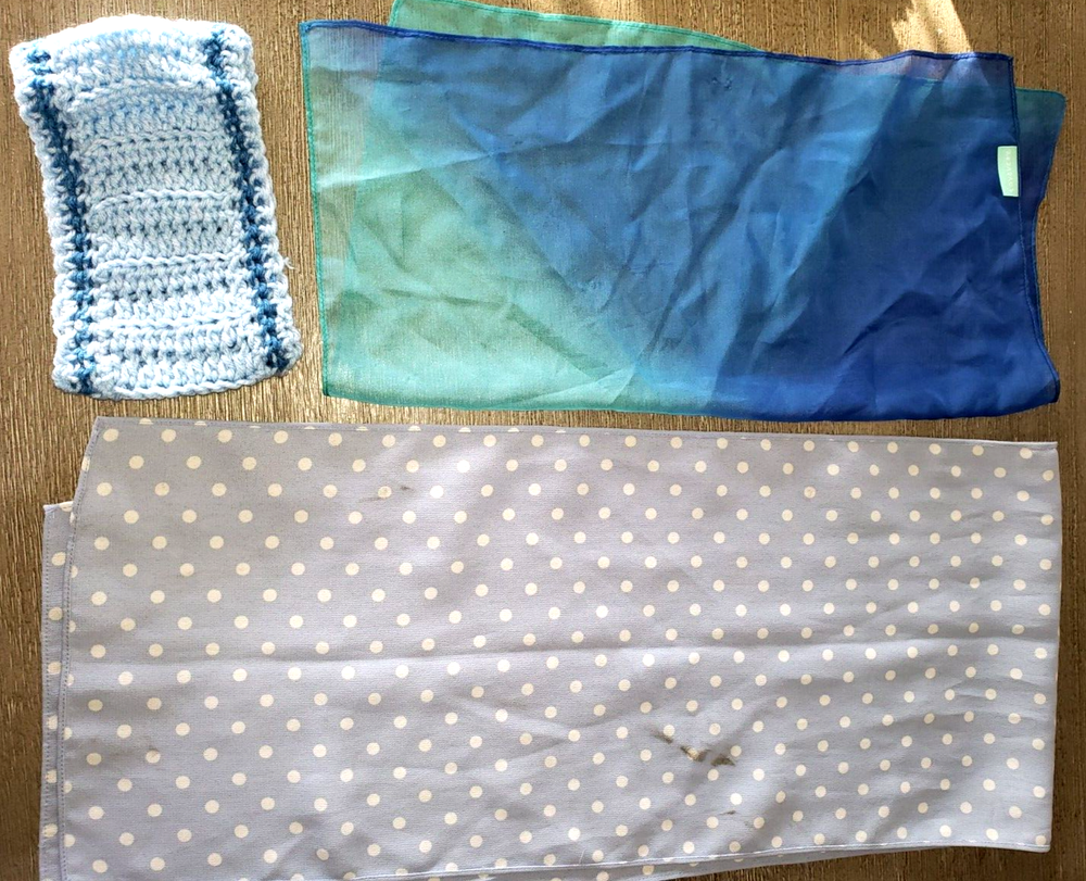 2 women FABRIC SCARVES polka dots print 1 square pocket DRAGONFLY INFINITY EARMU