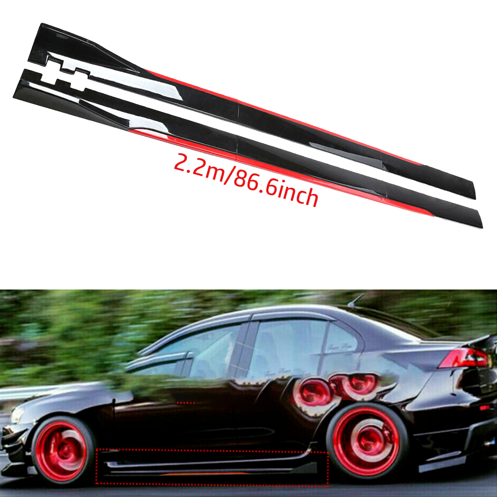 For Ford Side Skirt Extension Body Kit Splitter Spoiler Glossy Black & Red Line