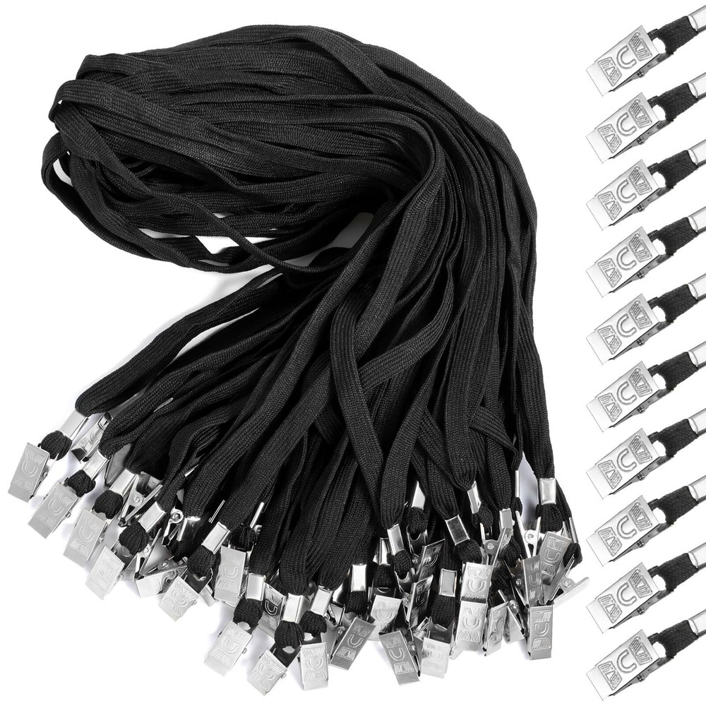 100 Pieces Black Lanyards Bulk with Clip Flat Neck Lanyard Badge Lanyard with...