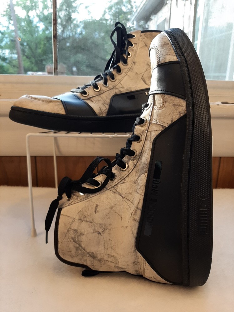 Puma McQ Serve Men's White Black Gray Graphic Whisper Canvas Hi Top Sneakers 10