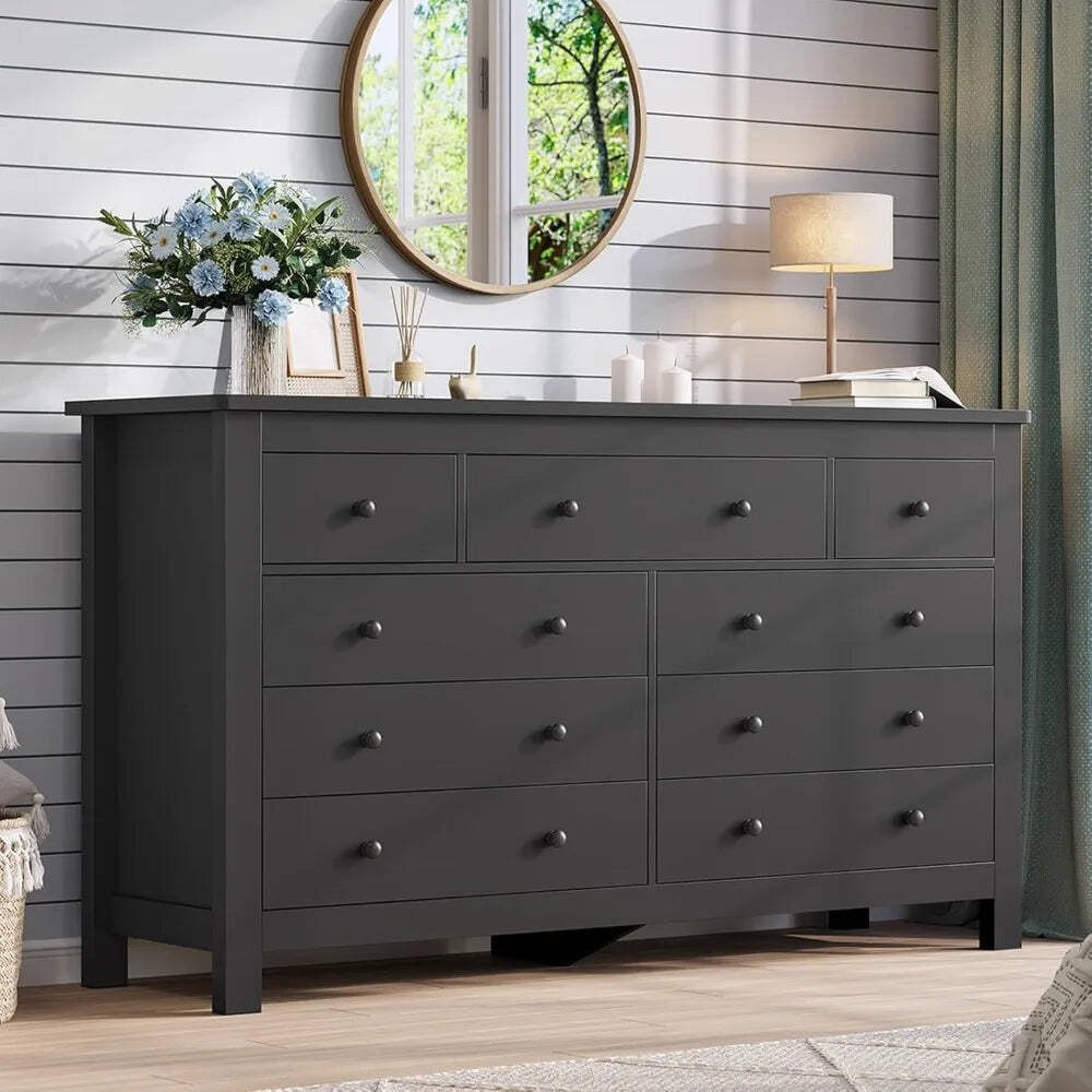 Modern Black 9 Drawer Dresser Chest for Bedroom Storage Solution