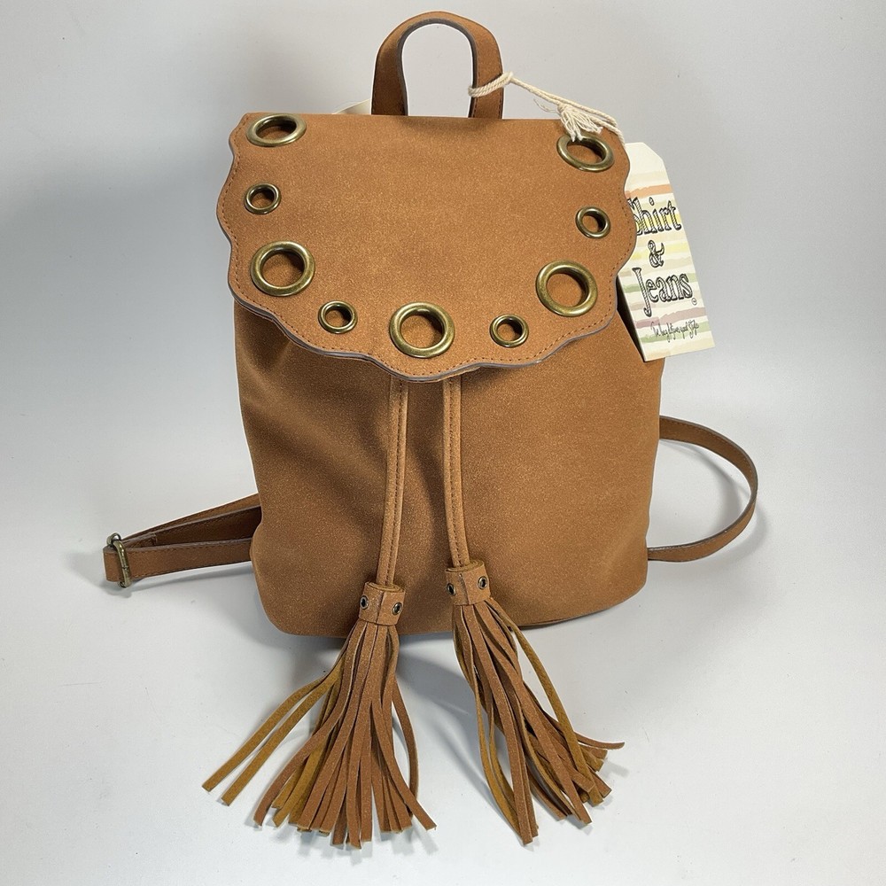 Backpack Bag Purse Faux Leather  Caramel Hippy Soft Boho Tassles Comfy Y2K