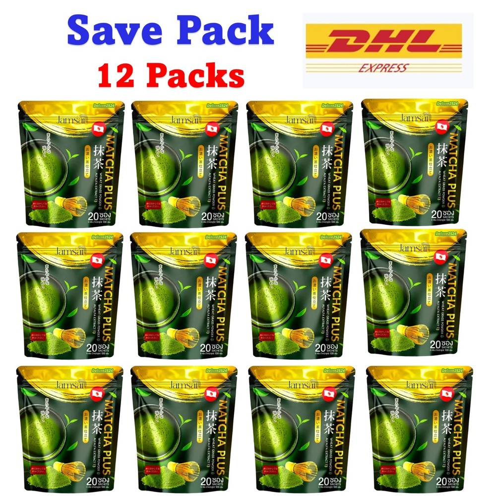12-Pack Jamsai Matcha Plus Green Tea Powder Drink 20 Sachets per Box