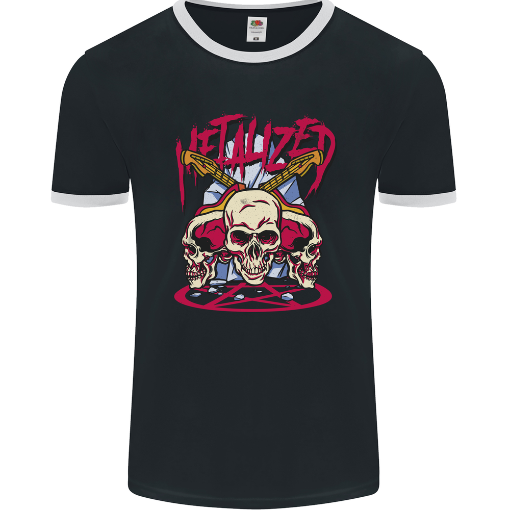 Metalized Heavy Metal Demonic Skulls Death Mens Ringer T-Shirt FotL