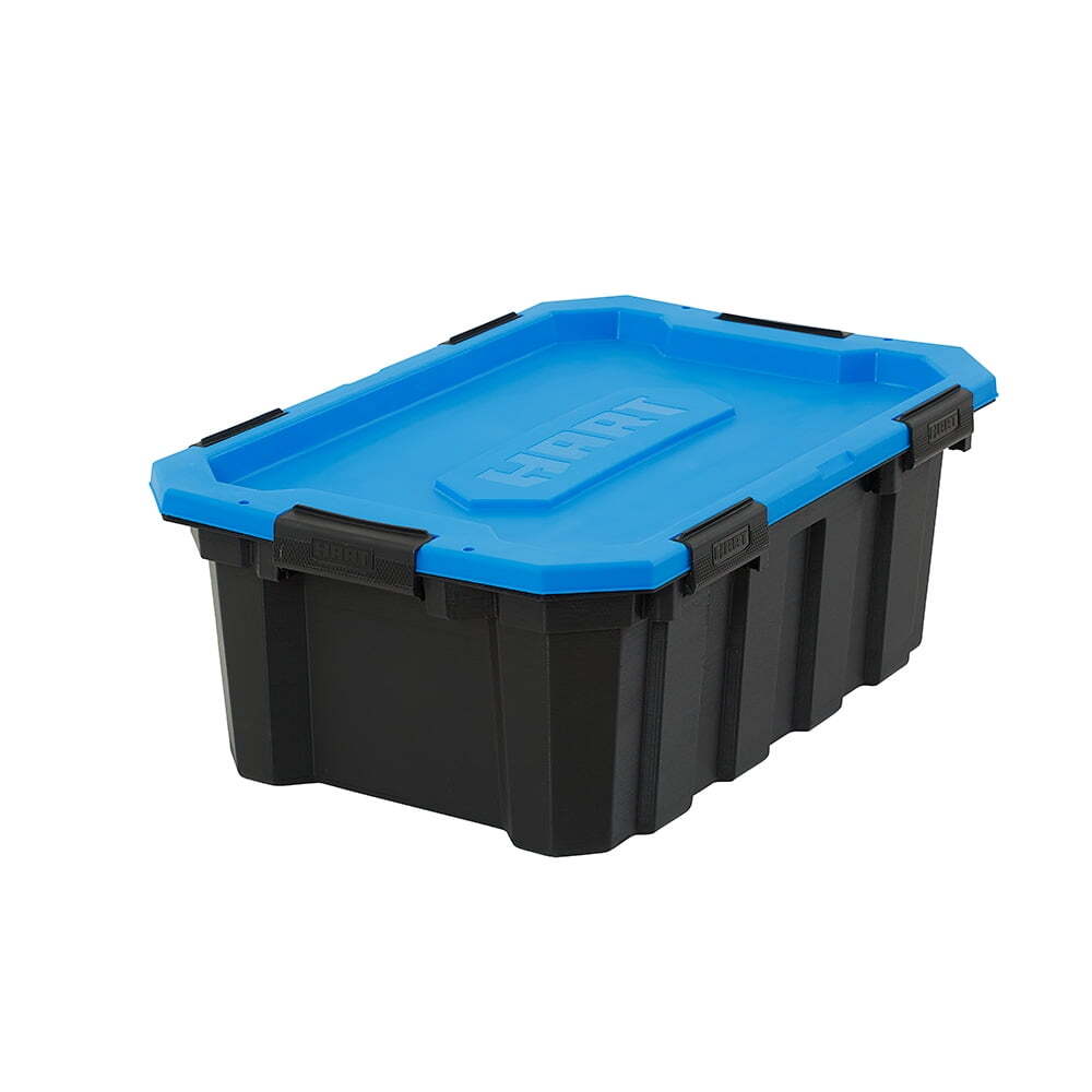 18-Gallon Black Water-Resistant Storage Bin with Blue Lid  