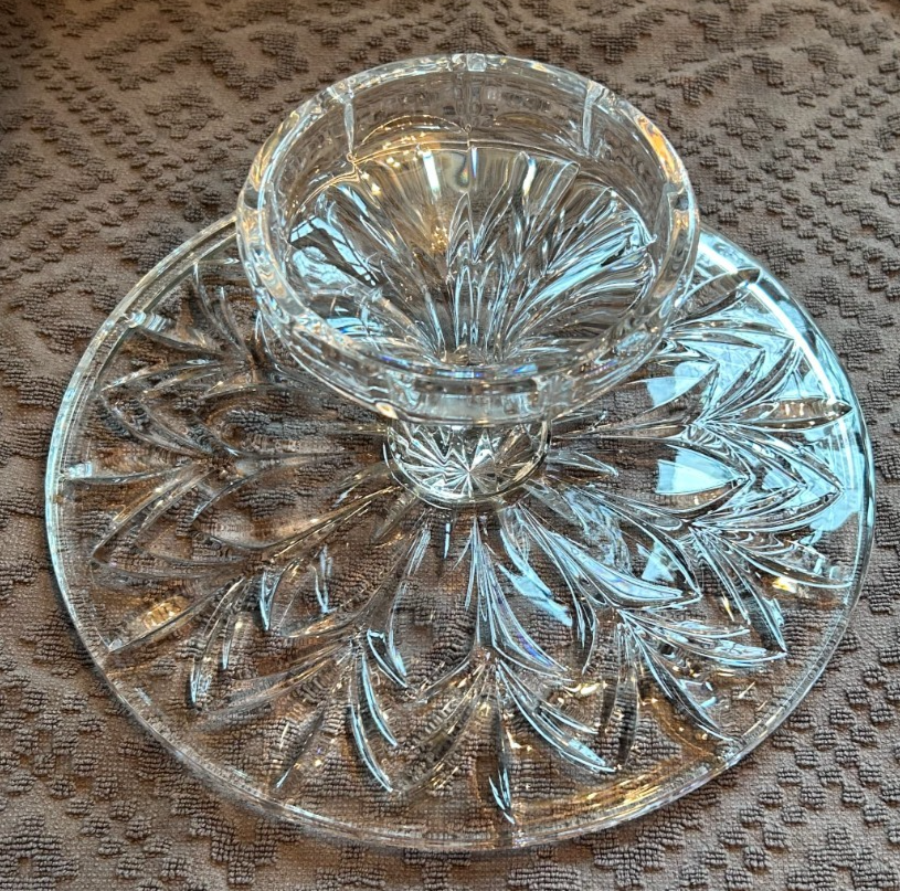 Vintage WATERFORD MARQUIS CRYSTAL CAKE PEDESTAL Fancy Glass Dessert Riser Mint