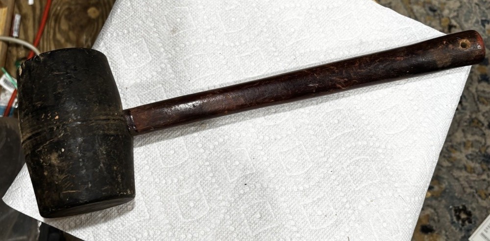 Vintage 15 Inch Black Rubber Mallet with Wooden Handle