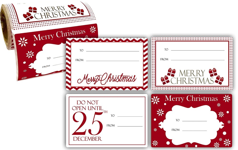 Jumbo Christmas Gift Tag Stickers 60 Count Modern Red, White, Silver, and Gol...
