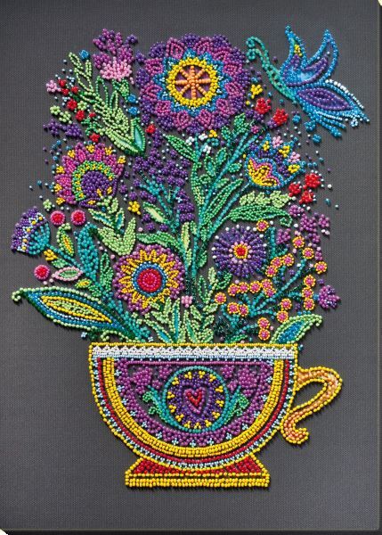 Bead embroidery kit Cup of happiness needlework kit Art canvas beadwork pattern