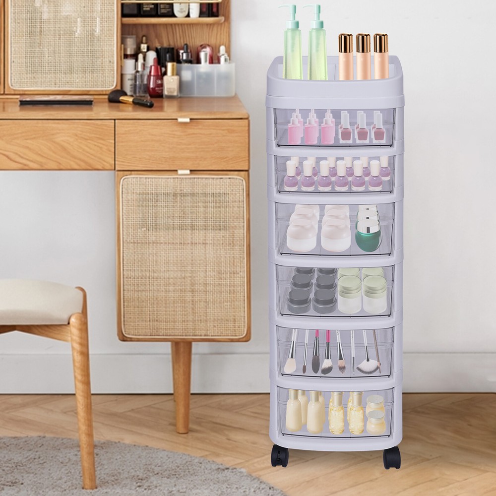 6-Drawer White Rolling Storage Cart for Makeup and Organizing