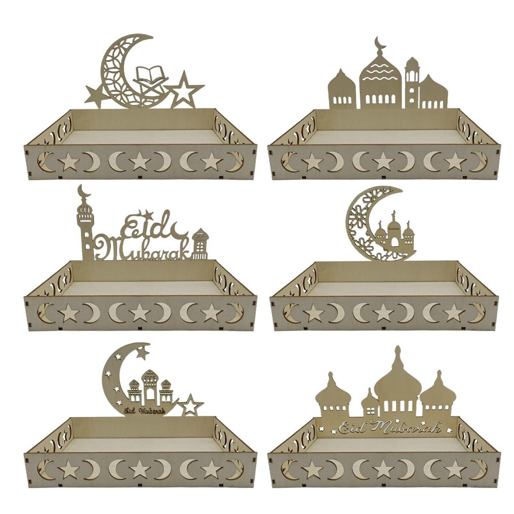 1* 2023 New Eid al-Fitr wooden tray table decoration ornaments crafts