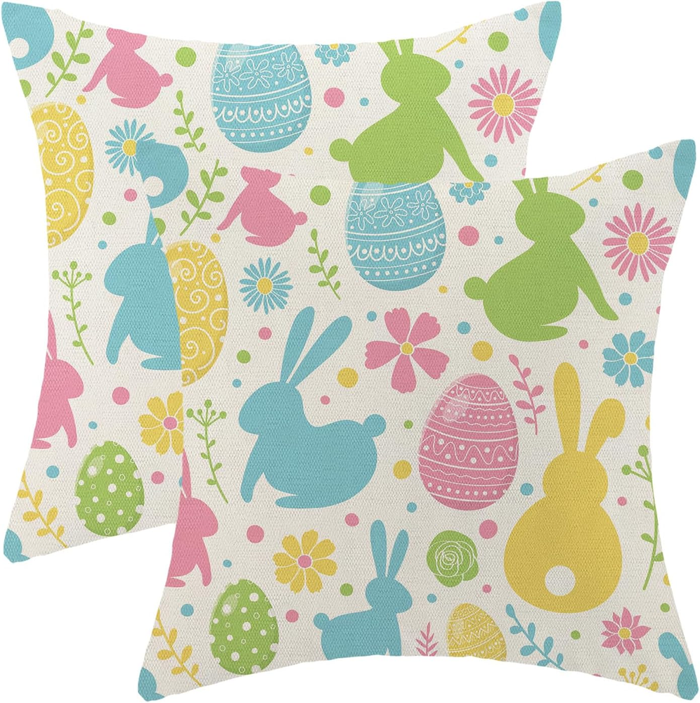 Easter Bunny Eggs Farm Style Throw Pillow Covers 18x18 Inch Set of 2