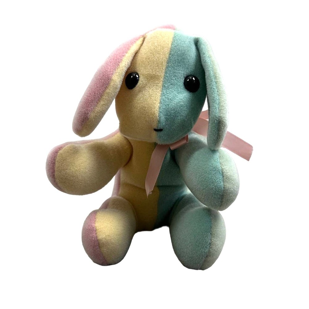 Vintage Pastel Color Block Plush Puppy Dog Stuffed Animal Easter Nursery