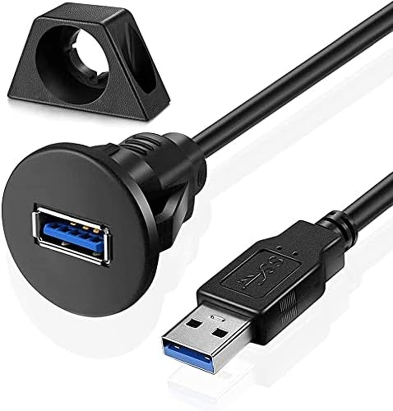 Compact USB 3.0 Male to Female AUX Flush Panel Mount Extension Cable for Car or Truck