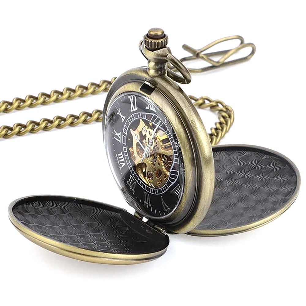 Retro Men's Mechanical Pocket Watch with Hook Buckle & Round Dial