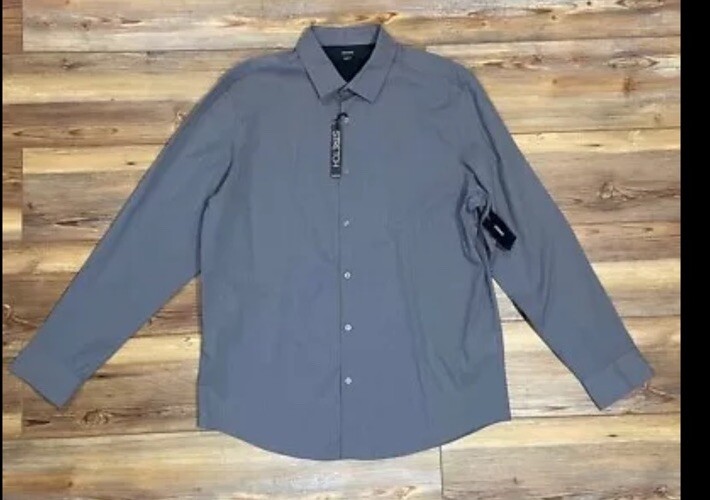 Alfani Modern Stretch Long Sleeve Men's Size Large Button Down Shirt Gray NEW