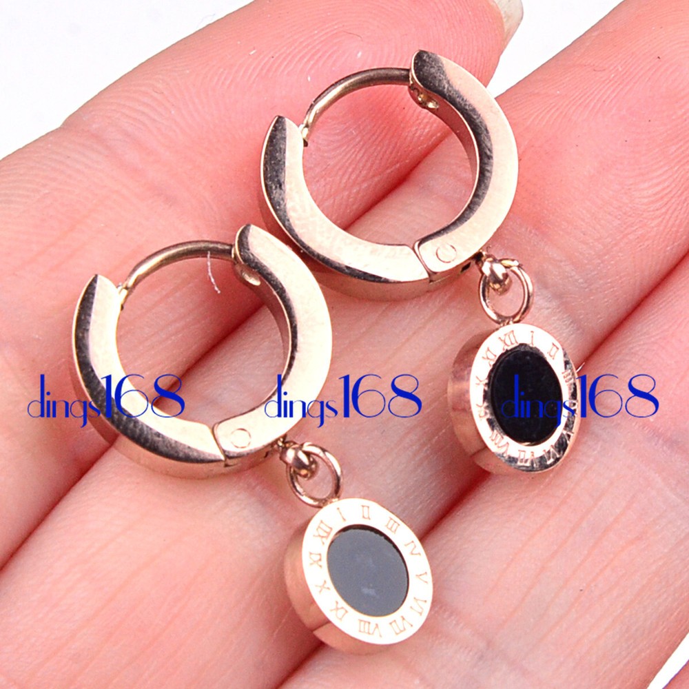 18K Rose Gold Filled Roman Numeral Acrylic Huggie Dangle Earrings Hypoallergenic