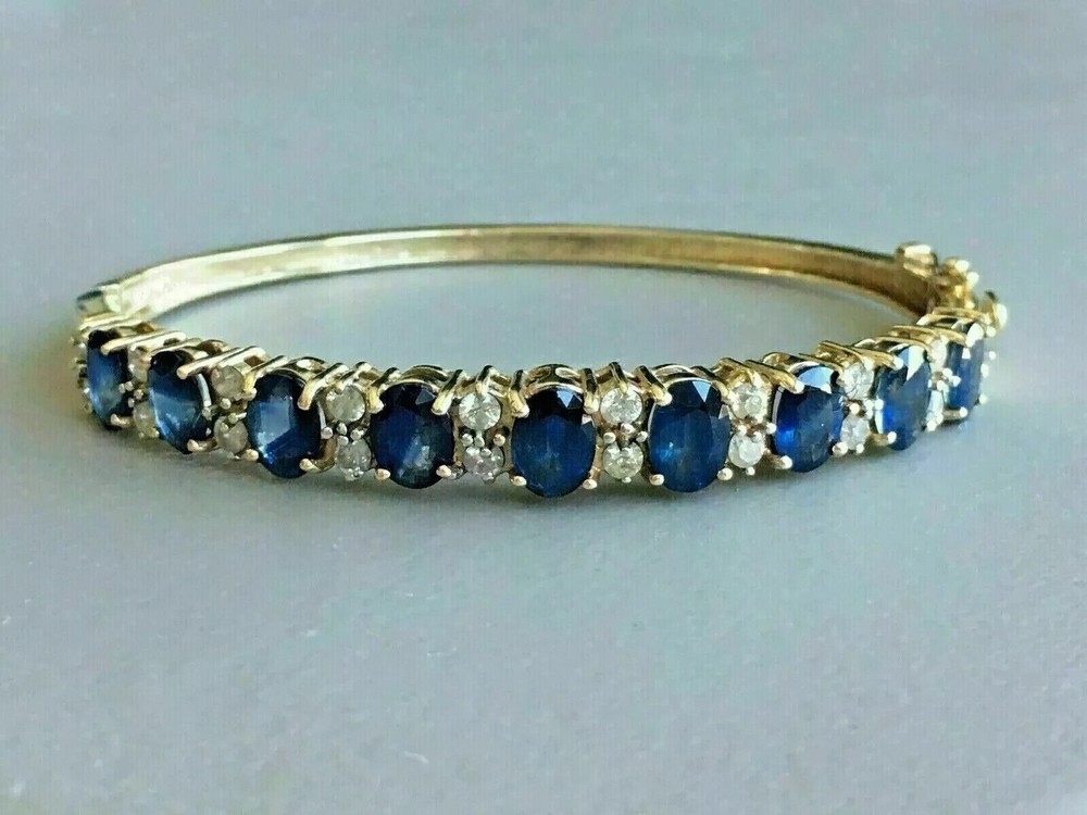 4Ct Oval Cut Simulated Blue Sapphire Bangle Bracelet In 14K Yellow Gold Plated