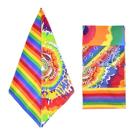 4-Piece Rainbow Bandana Set for Pride Day Unisex Tie Dye Cowboy Scarf Pocket Square-image