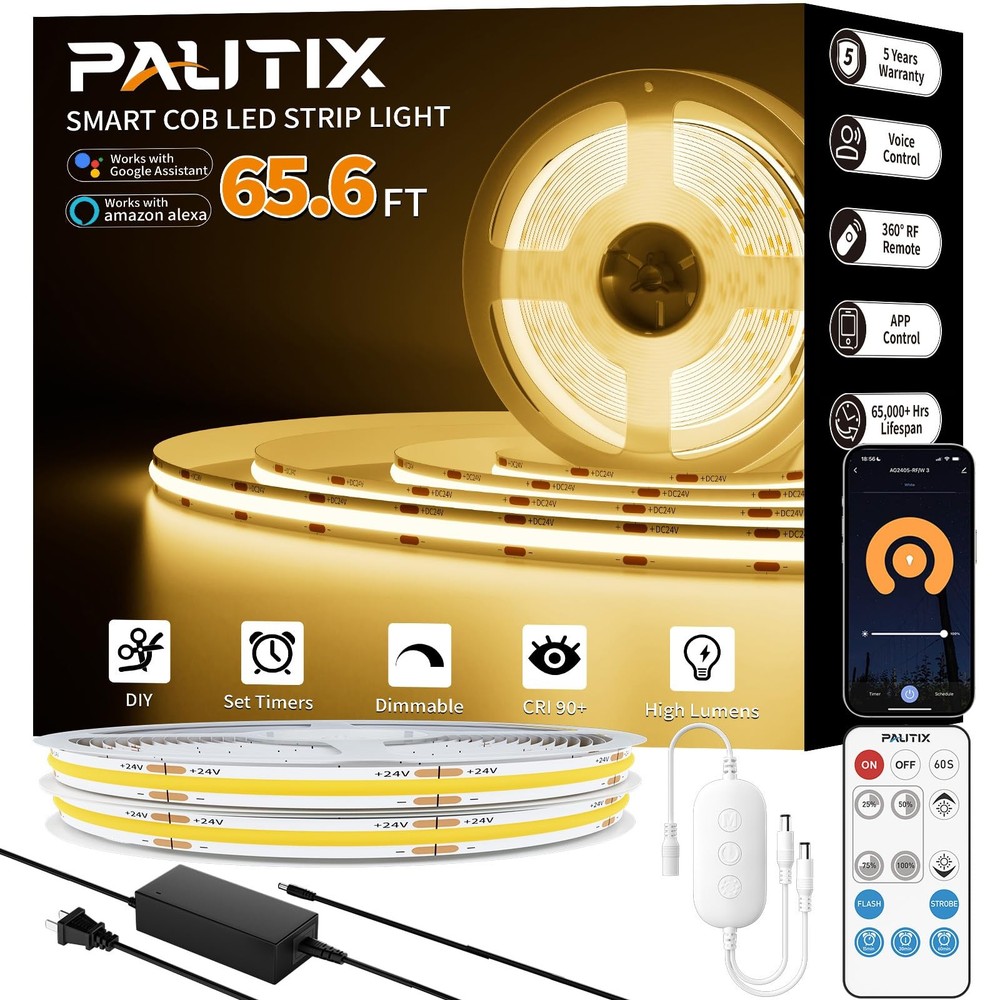 COB LED Strip Lights 65.6ft/20m Warm White 2700K LED Light Strip,Compatible w...