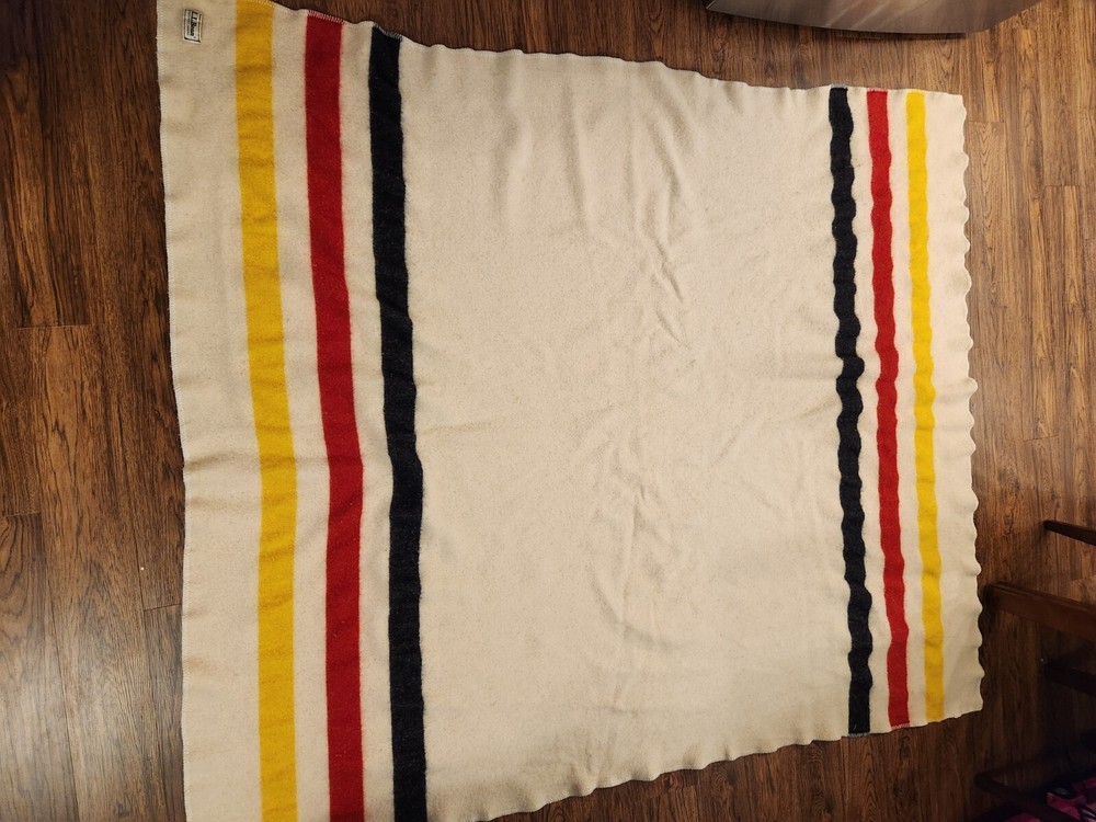 Vintage LL Bean Striped Wool Blanket Measuring Approximately 82