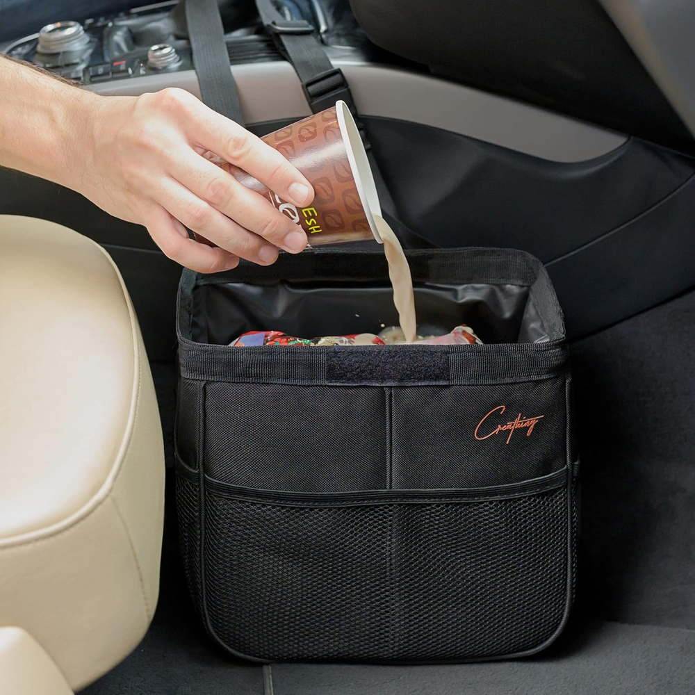 Car Trash Can Foldable, Waterproof | Organizer Bag or Garbage Can for Console/Se