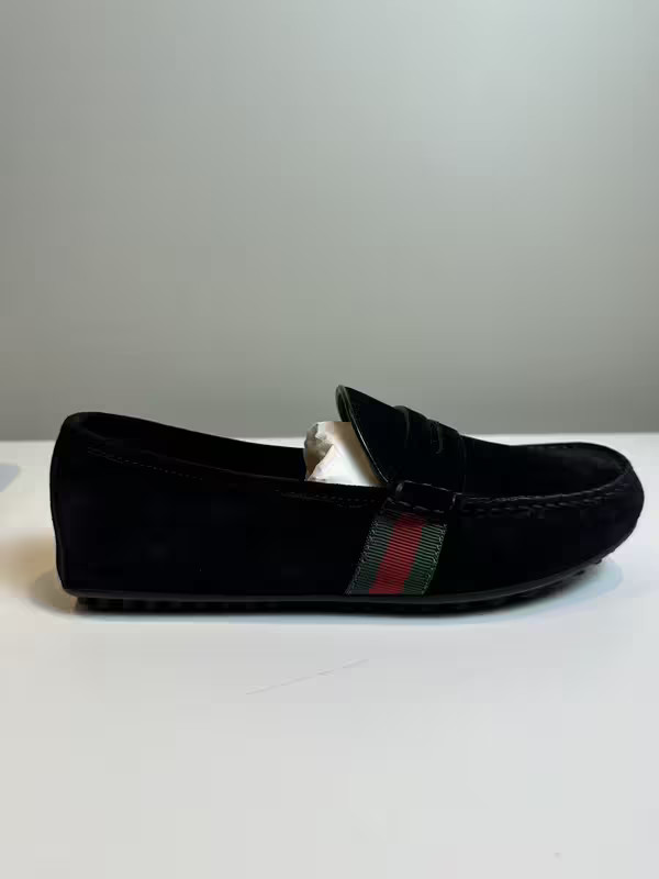 GUCCI Black Suede Loafers Web Detail UK7 US8 New In Box