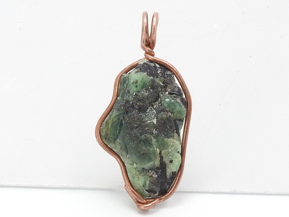 Emerald Rough Pendant Wire Wrapped Copper Jewelry 33X20X15MM Personalized Gift