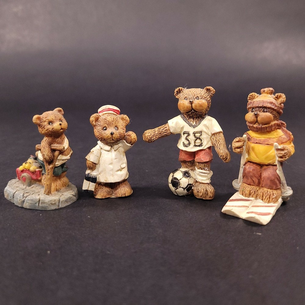 Miniature RUSS Bear Figurines Vintage Lot of 4 Sport Bears Soccer Ski Nurse