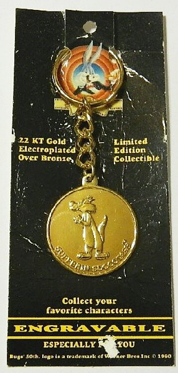 Bugs Bunny 50th Anniversary Sylvester Gold Plate Key Chain UNUSED NOT ON CARD