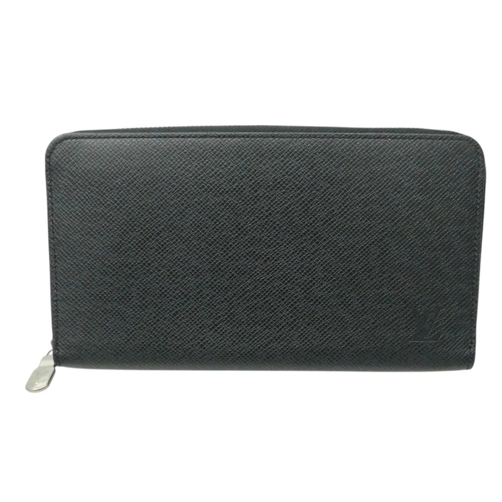 LOUIS VUITTON Zippy Organizer NM Taiga Black Silver Hardware Used
