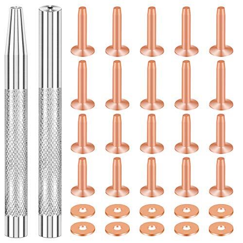 20Pack Copper Rivets and Burrs (14mm and 19mm) with 2Pcs Punch Rivet Tool for