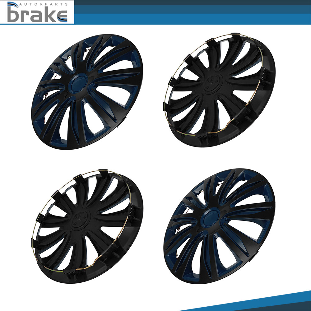 4X Blue & Black 15 Inch Snap-On Wheel Covers Full Hub Caps for R15 Tires and Steel Rims