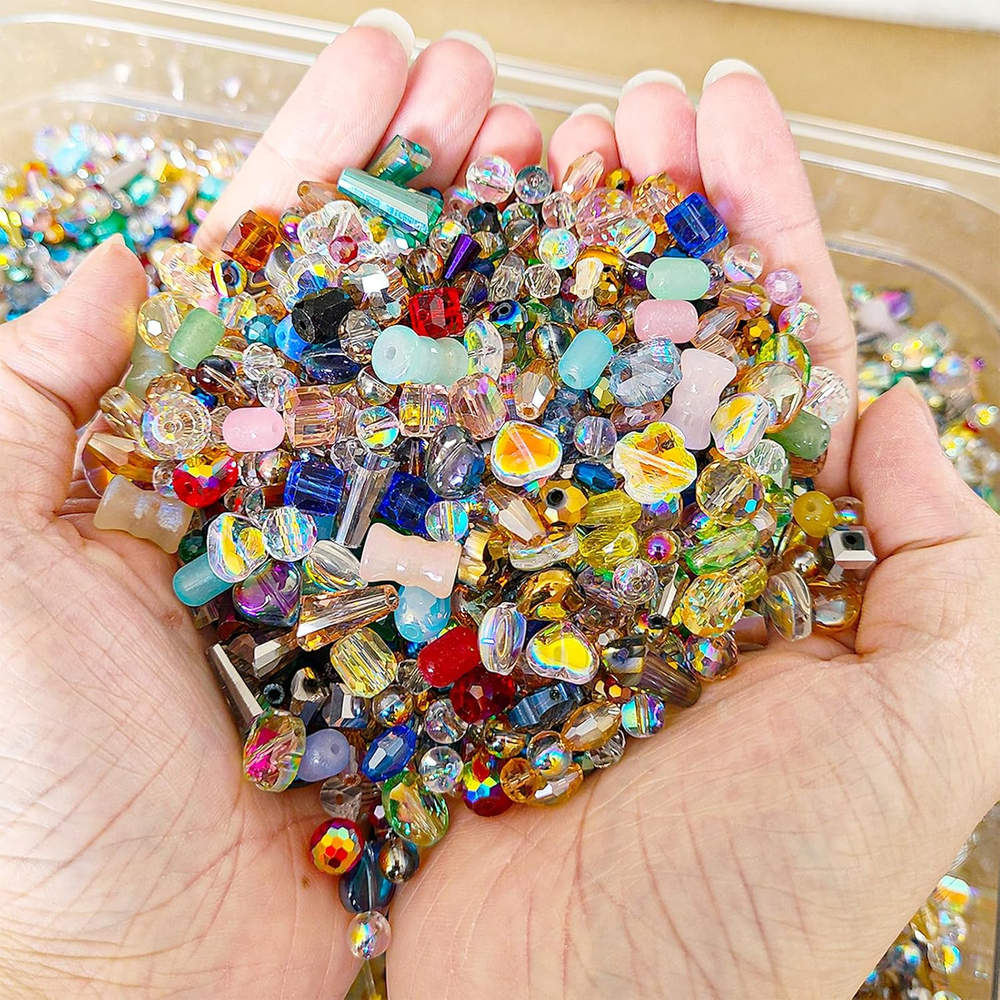 Half Pound Assorted Glass Beads for Jewelry Making, 2-16mm Colorful Crystal Bead