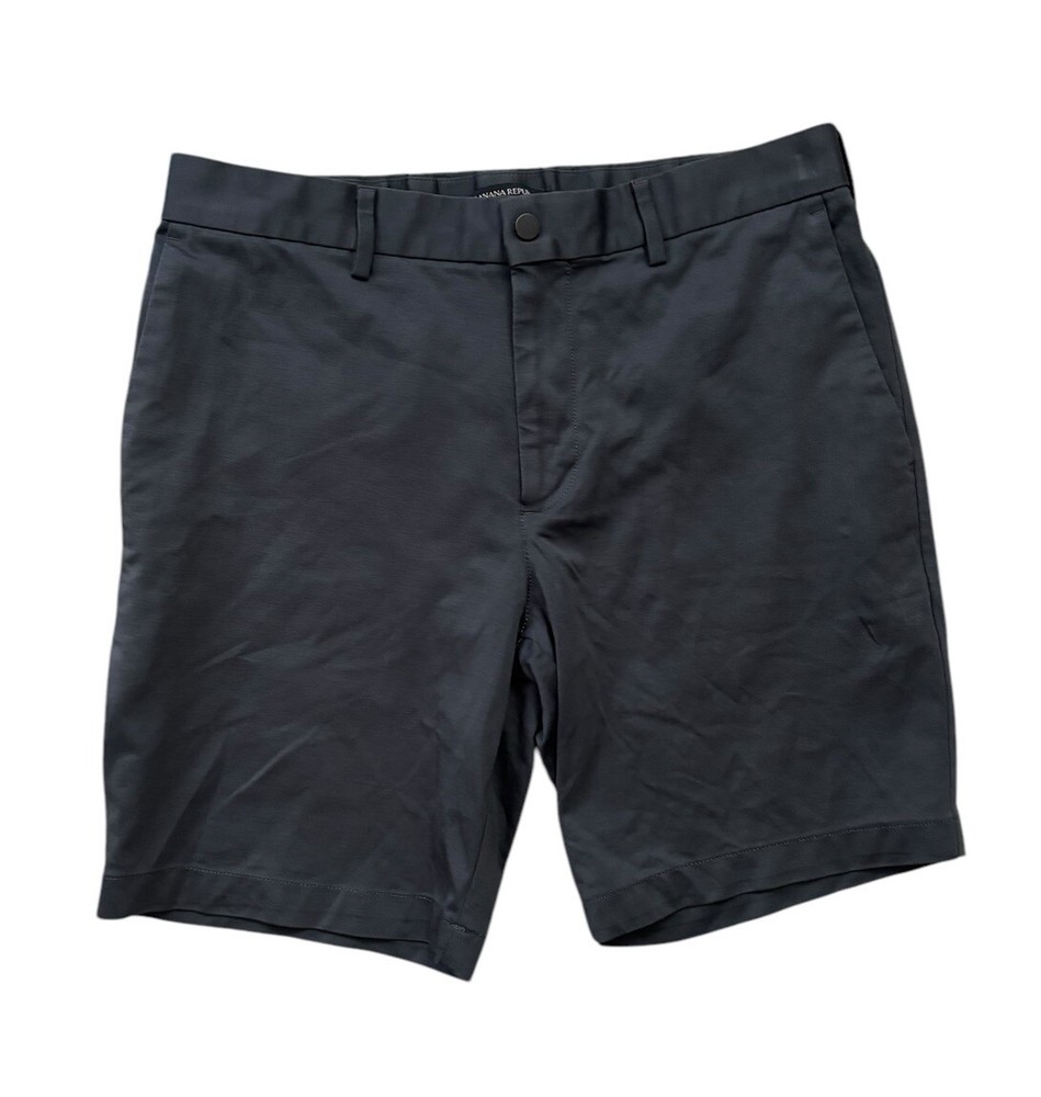 Banana Republic Luxe City Short Mens 31 Pepple Blue/Gray Side Zip Pocket Wicking