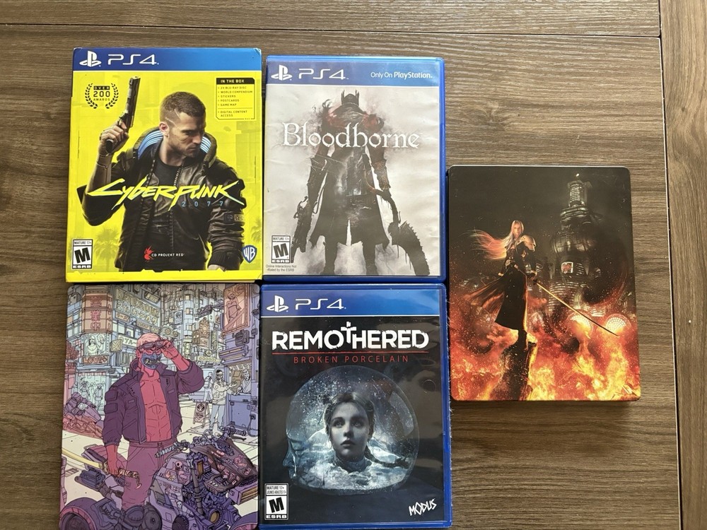 Sony PlayStation 4 Lot, Cyberpunk 2077, Final fantasy 7, Remothered, Bloodborne.